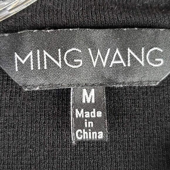 Ming Wang Cardigan Sweater Women's Size Medium M Black LS Draped Open Waterfall - Picture 3 of 9